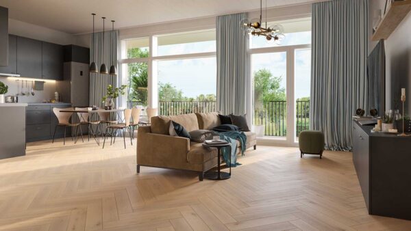 HERRINGBONE STAFFORD OAK SMOKED, WHITE & UV MATT LACQUERED ENGINEERED FLOORING