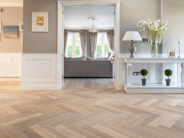 RENAISSANCE HERRINGBONE OAK LEONA SMOKED EXTRA WHITE UV OIL/WAX ENGINEERED FLOORING