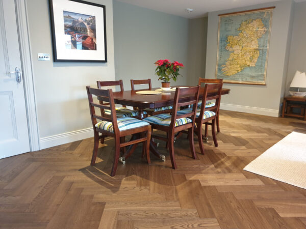 RENAISSANCE HERRINGBONE OAK VICO SM. DISTRESSED BLACK UV OIL/WAX ENGINEERED FLOORING